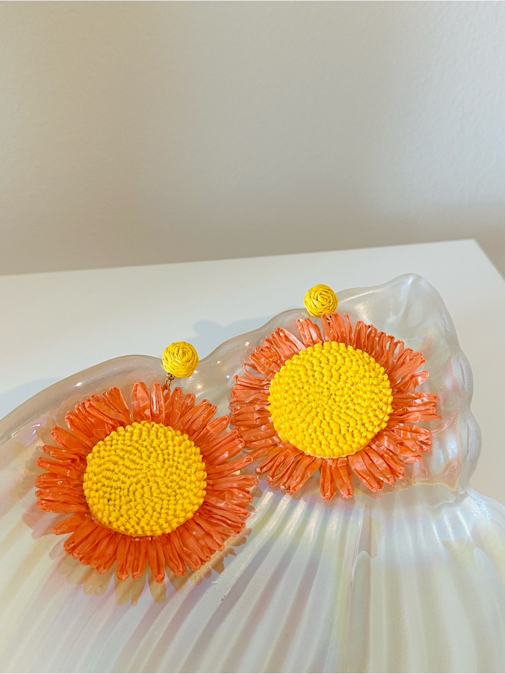 Handmade Yellow & Orange Floral Statement Earrings - Women Accessories